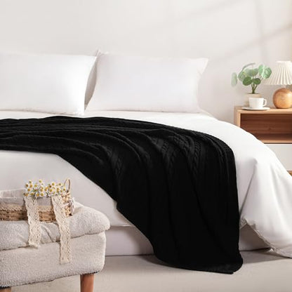NTBAY Cotton Oversized Cable Knit Throw Blanket, 60 x 80, Black - color: Black, size: Twin(60"x80")