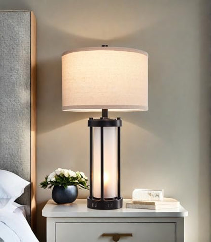 RORIA Modern Table Lamps for Living Room with 2 USB Charging Ports - color: 1 Pack-Black