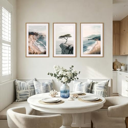 Celestdeco Amalfi Coastal Seascape Framed Canvas Wall Art Set-16"x24"x3 - color: Coastal Beach Wall Art, size: 16"L x 24"W