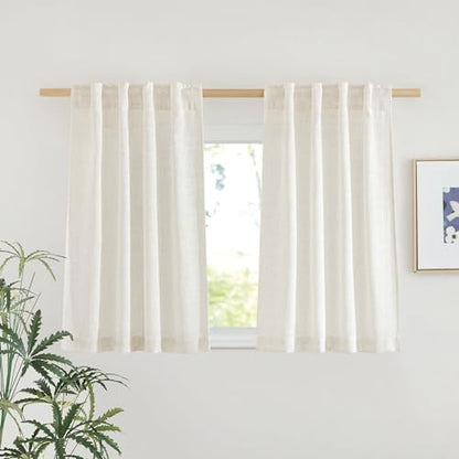 NICETOWN Small Curtains 36 inches Long 2 Panels Set, Rod Pocket & Back Tab Flax Linen Semi Sheer Privacy with Light Through Drapes for Kitchen/Bathroom, Natural, W29 x L36 - color: Linen, size: 29"W x 36"L (Pack of 2)