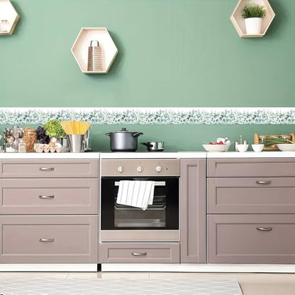 Eucalyptus Wallpaper Border Peel and Stick Green Leaf Botanical Trim - color: Green/White, size: 3.9" x 196.8"