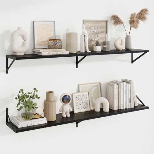 Axeman Deep Floating Shelves, 55'' x 10'' Black Wall Shelves Set of 2 - color: Black, size: 55W x 10D