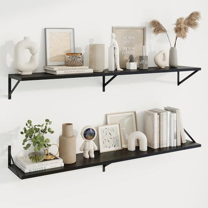 Axeman Deep Floating Shelves, 55'' x 10'' Black Wall Shelves Set of 2 - color: Black, size: 55W x 10D