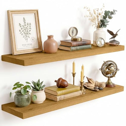 Solid Wood Floating Shelves for Wall 40 inch,Natural Wooden Shelf Set of 2 - color: Natural, size: 40inches-2P