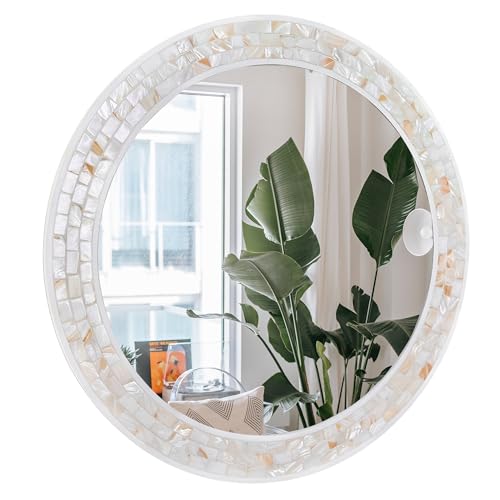 30 Inch Round Wall Mirror with White Frame for Bathroom Bedroom - size: 30"L x 30"W
