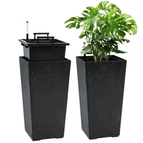 Garvee 22" Self-Watering Tall Planter with Water Level Indicator, Set of 2 - color: Black