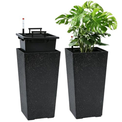 Garvee 22" Self-Watering Tall Planter with Water Level Indicator, Set of 2 - color: Black
