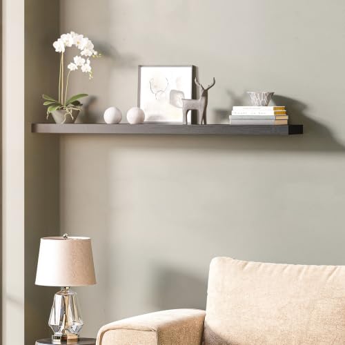 Ballucci Floating Shelf, 48" Wood Wall Shelf with Invisible Brackets for Bathroom, Living Room, Bedroom, Kitchen, Nursery, 8" Deep, Black - color: Black, size: 47.2 inches
