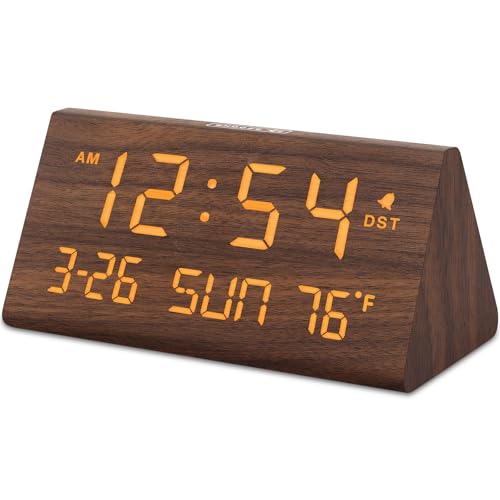 DreamSky Digital Alarm Clock for Bedrooms - Wooden Desk Clock with Date - color: Brown