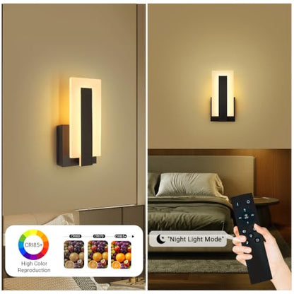 9.8 Inch Hardwire Wall Sconces Set of Two,Black 3CCT Dimmable Wall Lights - size: 9.8in-Hardwired