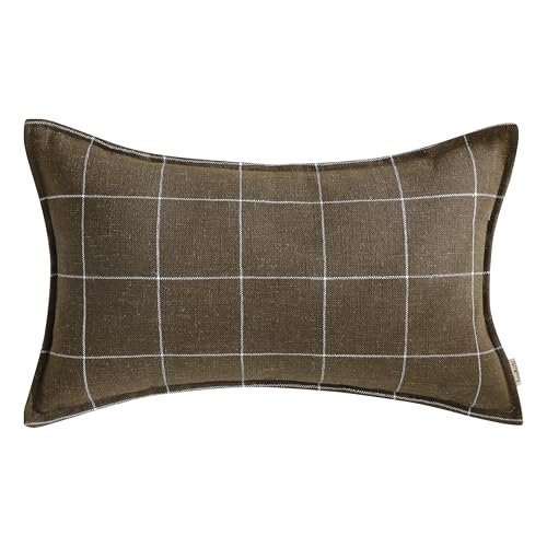 Pure Linen Plaid Throw Pillow Covers 12x20, Set of 2, Khaki - color: Khaki, size: 12x20inch