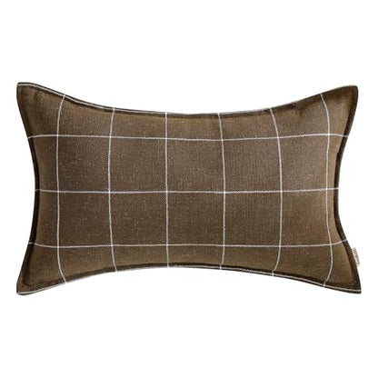 Pure Linen Plaid Throw Pillow Covers 12x20, Set of 2, Khaki - color: Khaki, size: 12x20inch