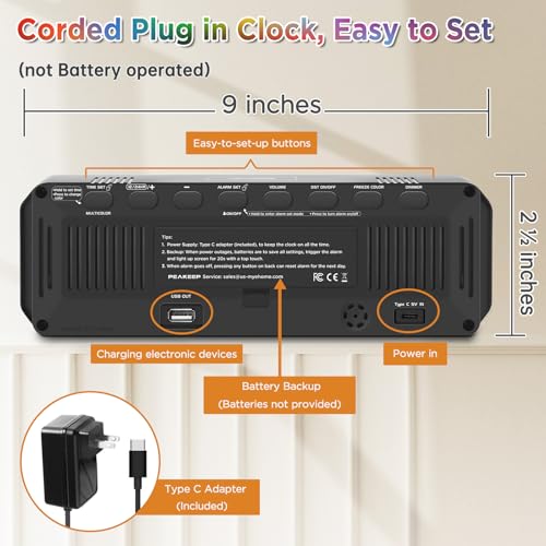Peakeep Large Display Digital Alarm Clock for Bedroom with Date Day of Week - color: Black and Multicolor