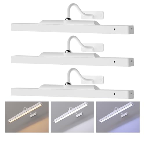 Picture Light with Remote - 16in White Rechargeable Battery Wall Light for Paintings, Cordless Wall Sconce for Art Painting & Photo Frames, 5000mAh with Timer, 350LM Brightness (3-Pack) - color: White, size: 3 Pack