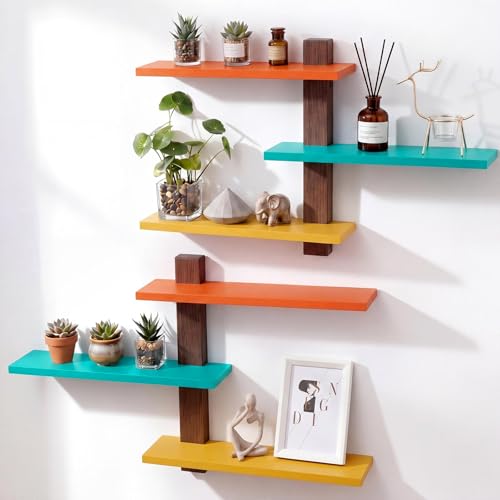 Pinkunn 2 Pack Floating Wall Shelf Mid Century Decor, Mid Century, 3 Tier - color: Mid Century