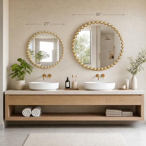 Madison Park 27 inch Gold Round Mirror, Round Mirrors for Wall Decor, Metal Frame Circle Mirrors for Bathroom, Living Room, Circle Wall Metal Art Mirror - color: Gold, size: 27"L x 27"W