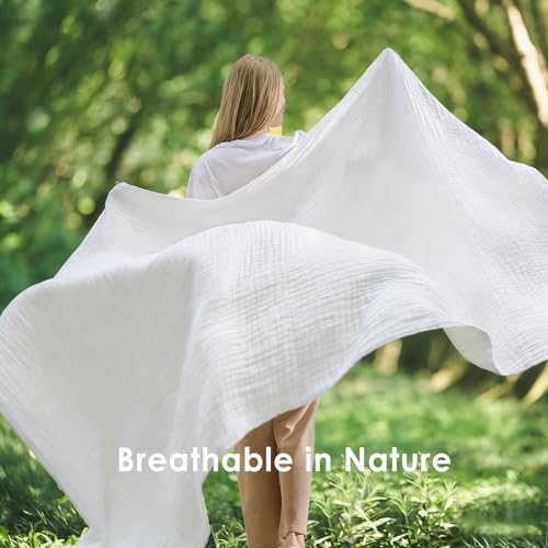 EMME Muslin Cotton Blanket Adults Heather White Throw XL 50"x70" - color: 04-white-1, size: Large Throw (50" X 70")
