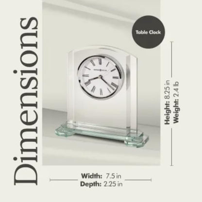 Howard Miller Stratus Tabletop Clock – Arched Glass Alarm Clock with Roman Numerals, Battery Operated Quartz Movement, Modern Desk Clock