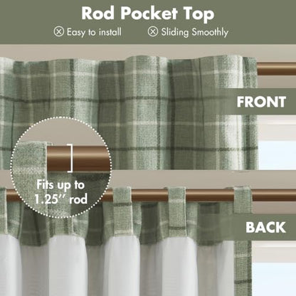 Madison Park Plaid Window Curtain Thermal Insulated, 1 Panel, 50x63 Green - color: Rod Pocket & Back Tab, Green, size: 50"W x 63"L (Pack of 1)