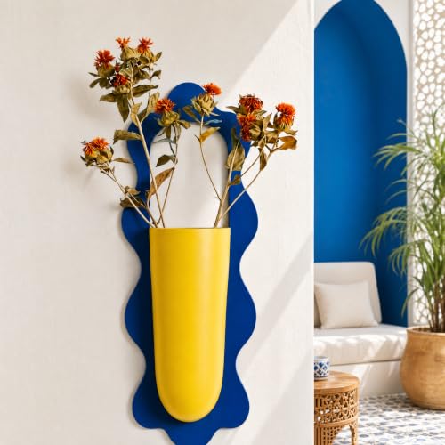 Wall Mount Flower Vase Detachable Metal Wall Plant Pot 2 Pack - color: Yellowred Navy