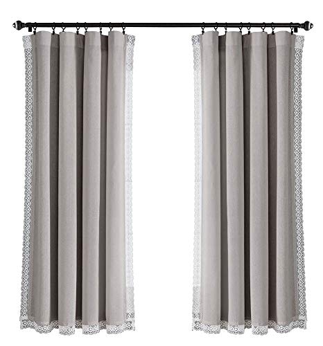 Lush Decor Rosalie Light Filtering Window Curtain Panel Set- Pair- Vintage Farmhouse & French Country Style Curtains - Timeless Dreamy Drape - Romantic Lace Trim - 54" W x 63" L, Light Gray - color: Light Gray, size: 54"W x 63"L (Pack of 2), style: Window