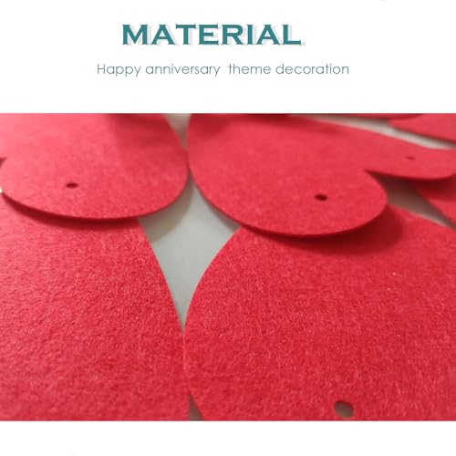Happy Anniversary Banner, Red Heart Banner - Anniversary Decorations, Red and Gold