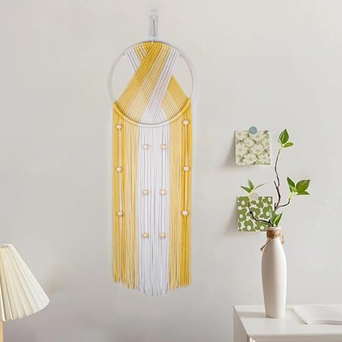 LB Boho Macrame Wall Hanging, Handmade Woven Cotton Wall Decor Tapestry - color: Yellow