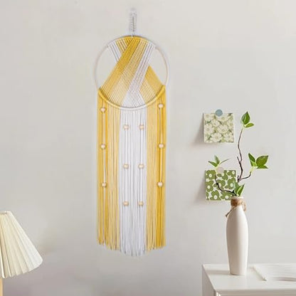 LB Boho Macrame Wall Hanging, Handmade Woven Cotton Wall Decor Tapestry - color: Yellow