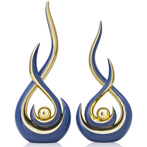 Navy Modern Abstract Art Home Decor Accent,Contemporary Statues Coffee Table Decor for Living Room,Table Centerpieces for Dining Room,Ceramic Sculptures Knick Knacks for TV Stand Show Piece (Blue) - color: Blue