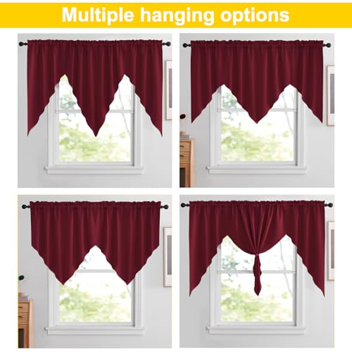 NICETOWN Burgundy Swag Curtains for Kitchen Over Sink 36 x 45 inches Long - color: Burgundy Red, size: 36"W x 45"L (Pack of 2)