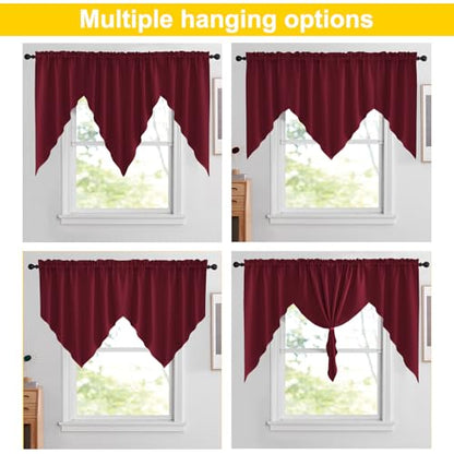 NICETOWN Burgundy Swag Curtains for Kitchen Over Sink 36 x 45 inches Long - color: Burgundy Red, size: 36"W x 45"L (Pack of 2)