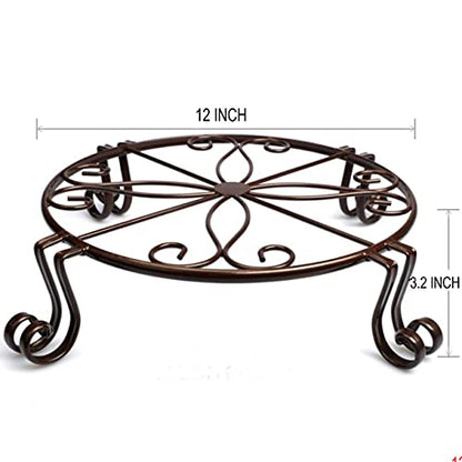 2 Pack 12" Plant Stands, Heavy Duty Rustproof Metal Plant Holders for Indoor and Outdoor Use, Wrought Iron Round Flower Stands for Patio, Balcony, and Garden (Bronze)