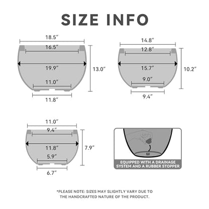 Kante Set of 3 White Concrete Bowl Planters 20" 15.7" 11.8" Dia - color: Pure White, size: 19.9"D + 15.7"D + 11.8"D