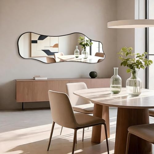 65.7"x24" Irregular Full Length Mirror, Abstract Wall Mirror - color: Black Asymmetric
