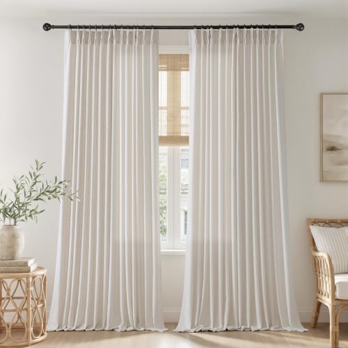 Semi Sheer Pinch Pleated Linen Curtains for Living Room 108 Inches, Natural - color: Natural, size: 40"W x 108"L (Pack of 2)
