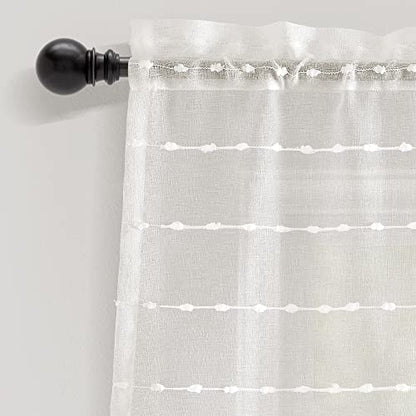 Lush Decor Farmhouse Textured Sheer Window Curtain Valance, 52"W x18"L, White - color: White