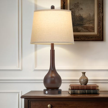 Rinweey 26" Brown Farmhouse Table Lamp for Living Room & Bedroom Nightstand - color: Brown (1 Pack)