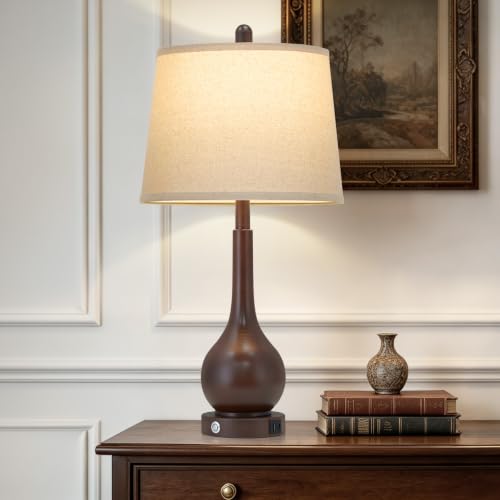 Rinweey 26" Brown Farmhouse Table Lamp for Living Room & Bedroom Nightstand - color: Brown (1 Pack)