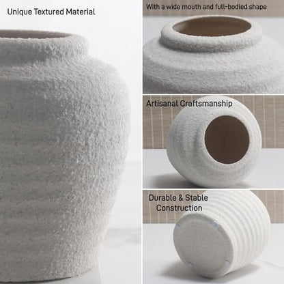 Lvases Rough Textured White Wabi Sabi Rustic Handmade Ceramic Decor Vase - color: White