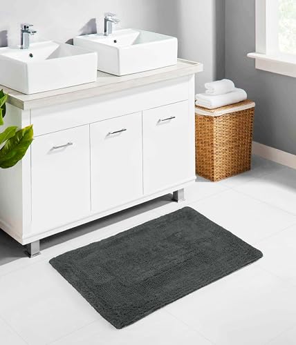 COTTON CRAFT 2 Pack Reversible Bath Mat Rug - Plush -17x24- Charcoal Grey - color: Charcoal, size: 17x24 Inches