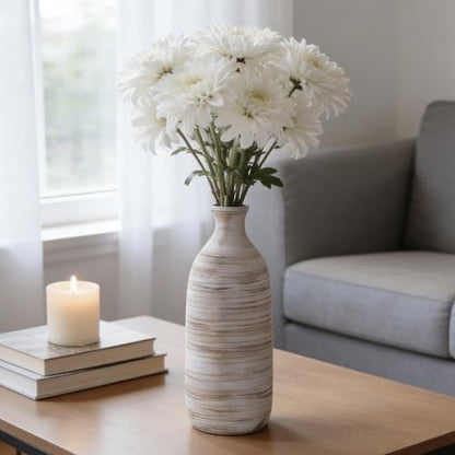 ALMA 10" Small White Ceramic Vase, Boho Flower Vases for Pampas Grass - color: Narrow Neck-white-10"