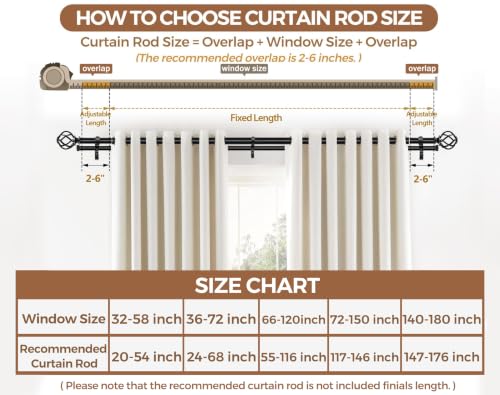 KAMANINA 1 Inch Double Curtain Rod 72 to 144 Inch, Long Drapery Rods, Black - color: Black, size: 72-144"