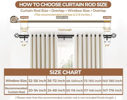 KAMANINA 1 Inch Double Curtain Rod 72 to 144 Inch, Long Drapery Rods, Black - color: Black, size: 72-144"