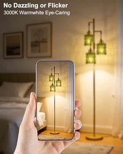 Lightdot Green Glass Floor Lamp Farmhouse Mid Century Standing Tall Lamp - color: 3 Green Glass-Gold G