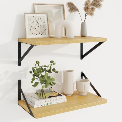 Axeman Deep Floating Shelves, 18'' x 10'' Oak Wall Shelves Set of 2 - color: Oak, size: 18W x 10D