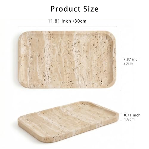 Marble Bathroom Vanity Tray, Rectangular Marble Decorative Tray - color: Light Khaki