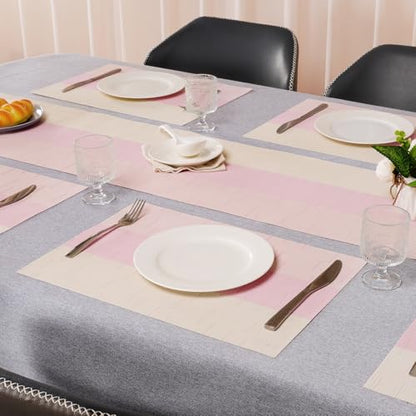 Placemats Set of 6, Vinyl Woven Heat-Resistant Place Mats - color: Beige Pink, size: Set of 6