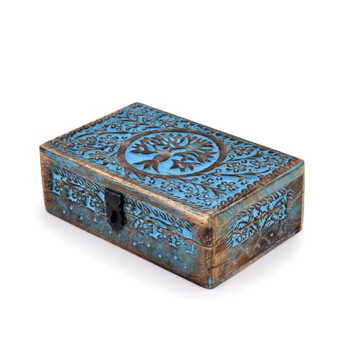 |Wooden Jewelry Box, Tarot Box, Celestial Home Decor, Witch Box, Tree of Life, Trinket Box |Size- 8" x 5" x 2.5",| Decorative Storage Bin