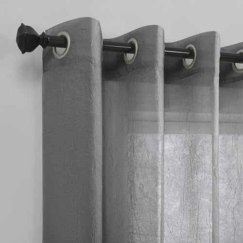 No. 918 Erica Crushed Sheer Voile Grommet Curtain Panel - color: Charcoal Gray, size: 51"W x 84"L (Pack of 1)