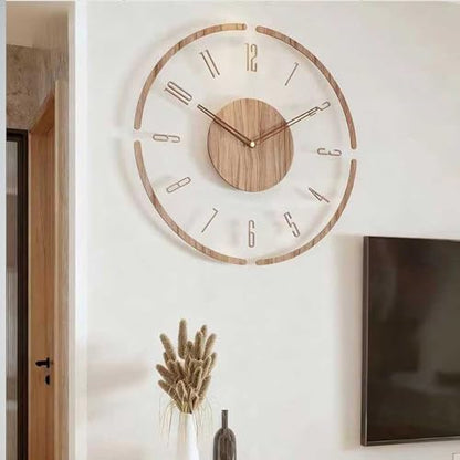 Modern Minimalist Wooden Wall Clock - Silent Non-Ticking Battery Operated Wall Clock for Living Room Bedroom Kitchen Office Decor, 12 Inch Large Wall Clock with Sleek Open Frame Design